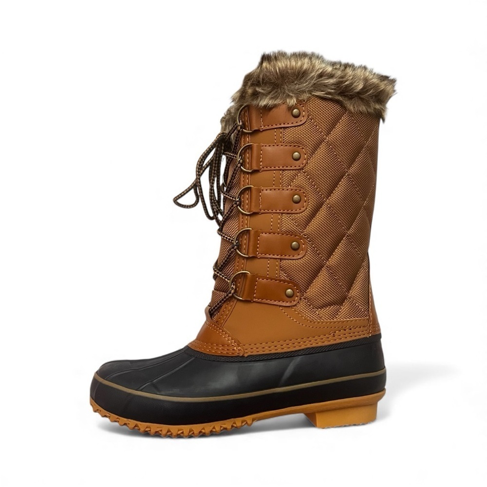 Sporto Deal Tan Navy Waterproof Lace-up Tall Duck Boots Women Size US 6 Gorpcore - Picture 4 of 9